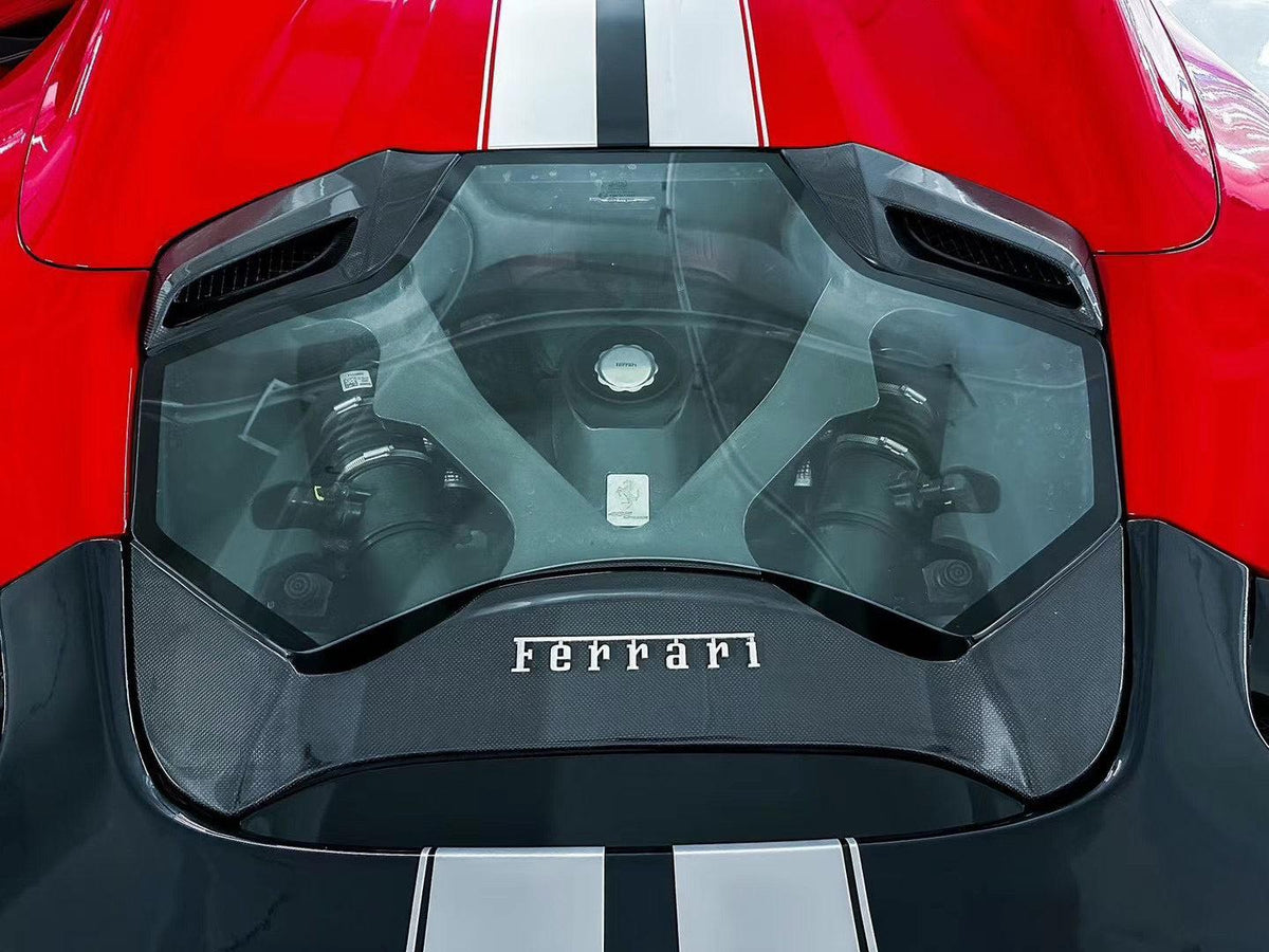 Ferrari 488 Transparent Carbon Fiber Engine Cover | Eurobahndynamics