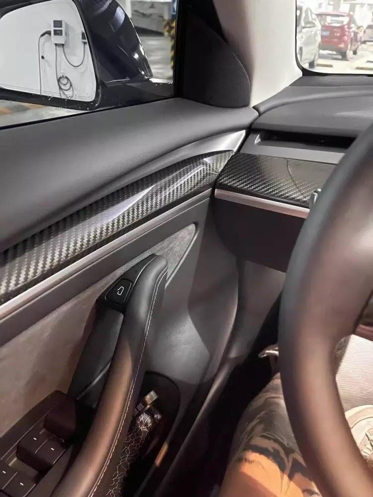 Tesla Model 3/Y Carbon Fiber Dash And Door Cover - eurobahndynamics
